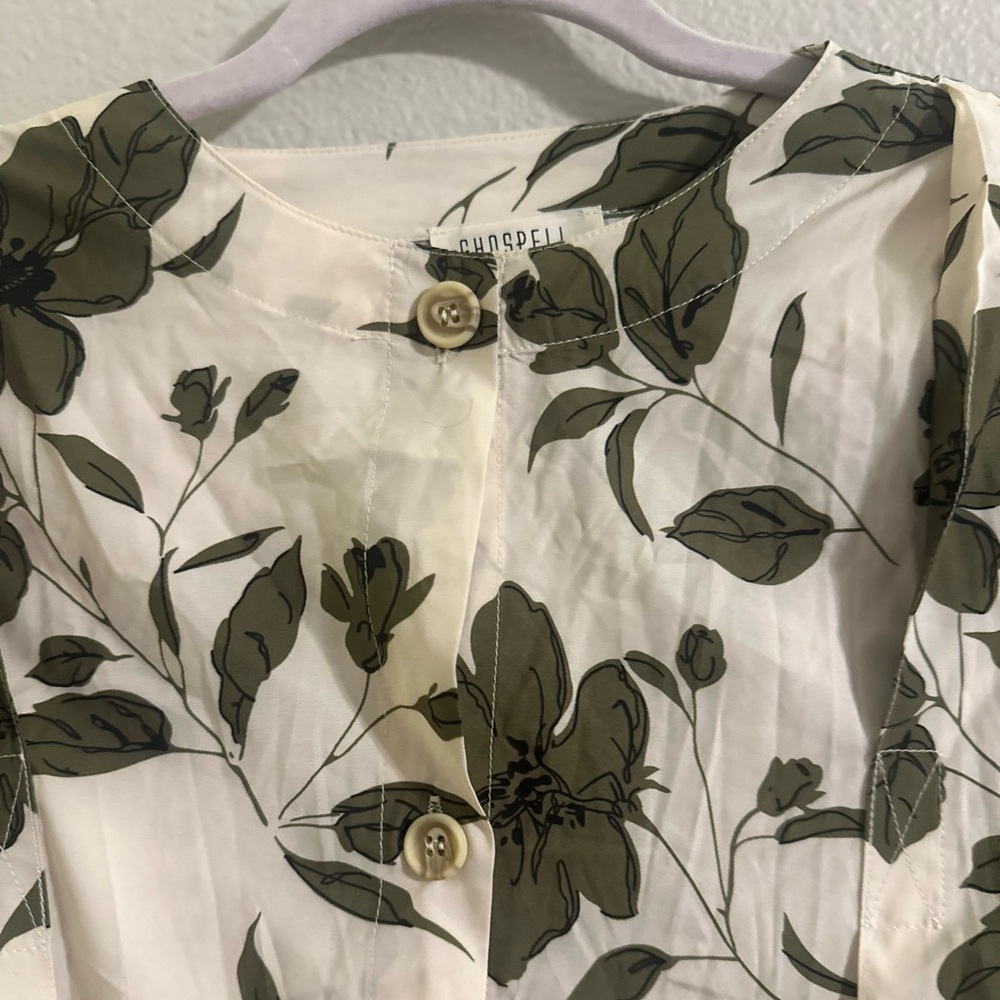 NWT Ghospell Green and Cream Floral Women's Blouse - Picture 8 of 12